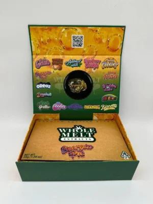 Whole Melt Extracts Georgia Pie shatter slab in green and gold packaging