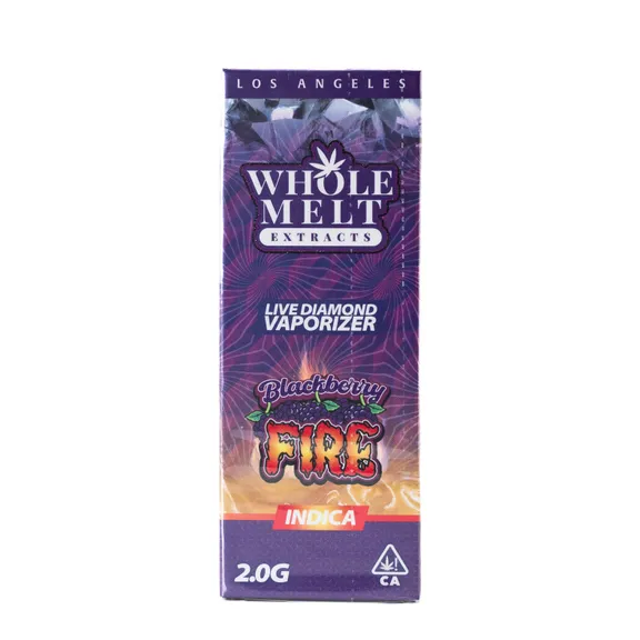 Whole Melts 2G Blackberry Fire Indica vape device and packaging